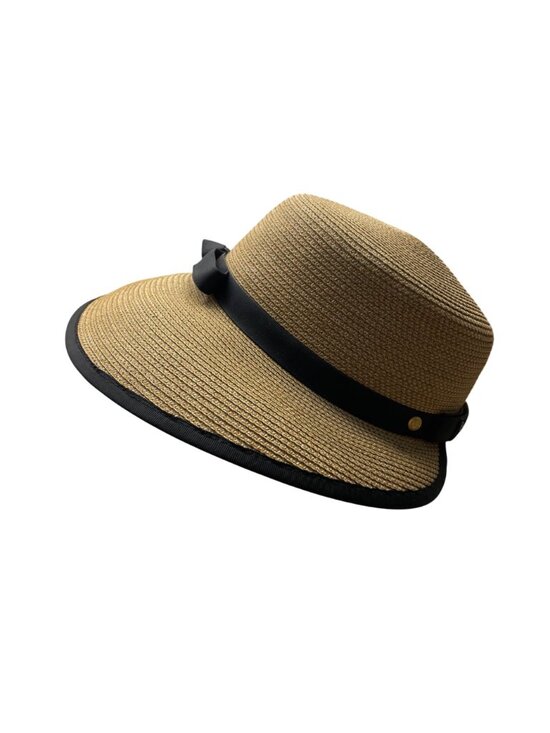 Eric Javits Womens Natural & Black Squishee Straw Sun Hat Adjustable Band OS main image 6